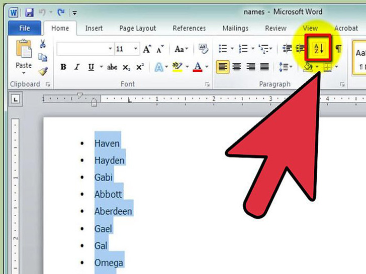 在word 中怎么按照字母顺序排序