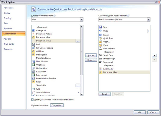 Word 2010窗口中的快速访问工具栏中的按钮