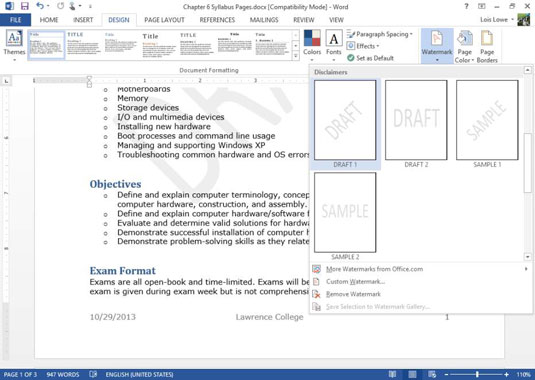 word2013如何插入文字水印